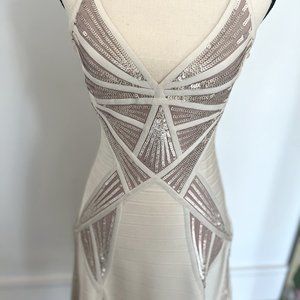 Embellished Ivory Herve Leger Dress